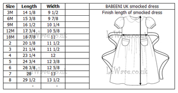 Dresses size chart 